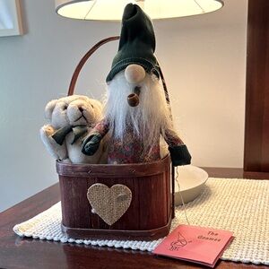 Charming vintage Gnome and Bear Basket - Brown and Green!